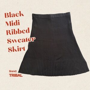 Tribal Black Ribbed Midi Skirt